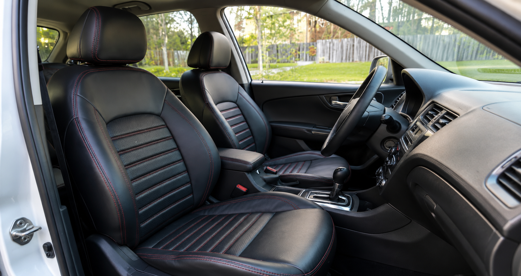 Luxury sedan rear leather seats